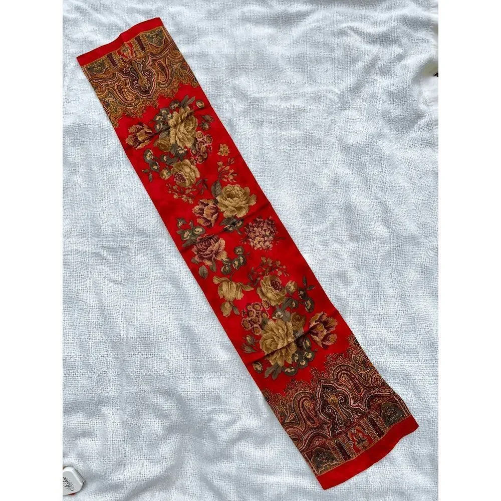 Lauren Ralph Lauren Silk Paisley Floral Scarf Red Equestrian Old Money